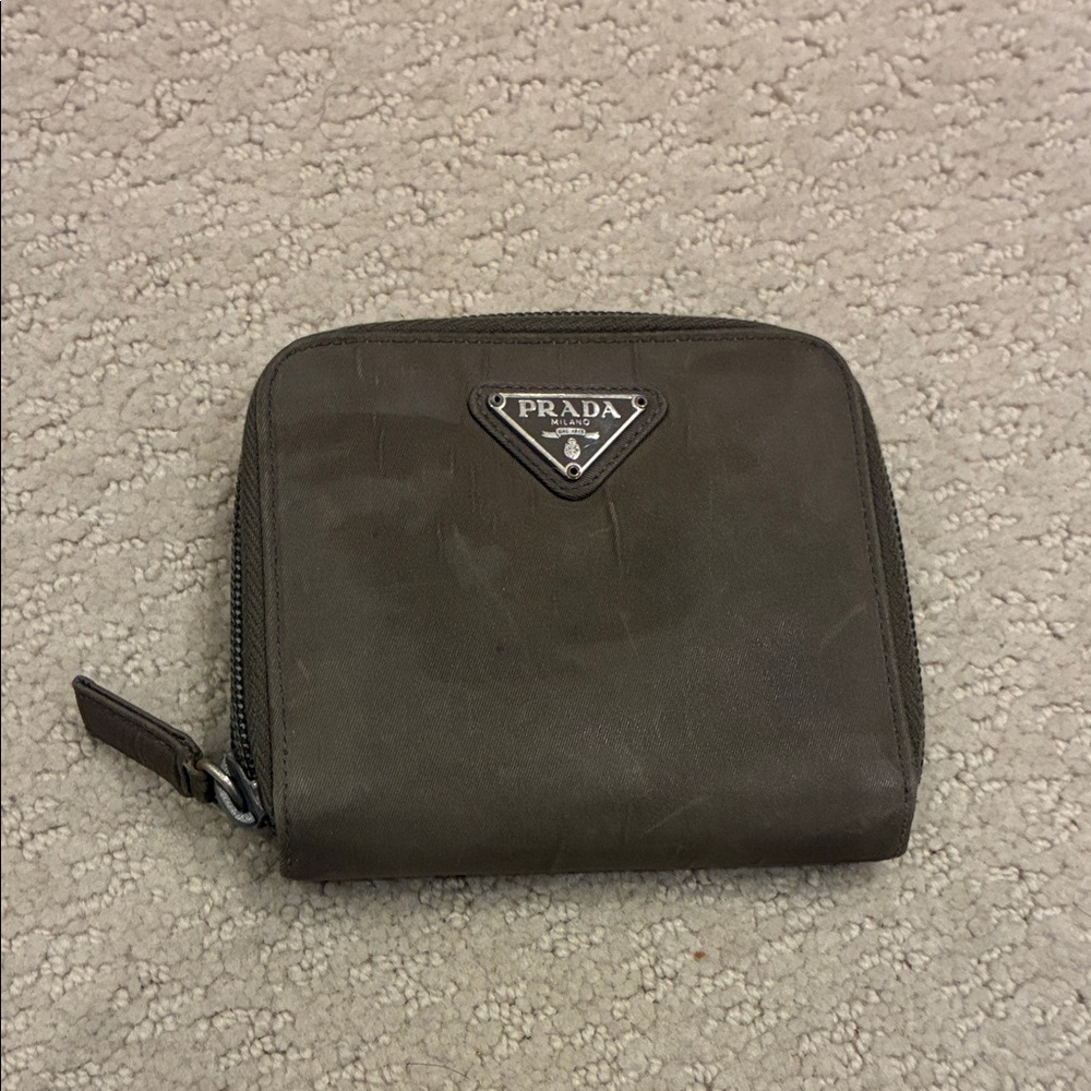 Prada Men's Dark Brown Tessuto Zip Wallet👝